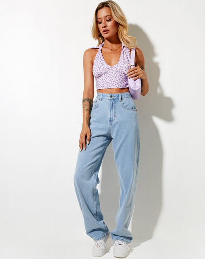 Datri Crop Top in Ditsy Rose Lilac
