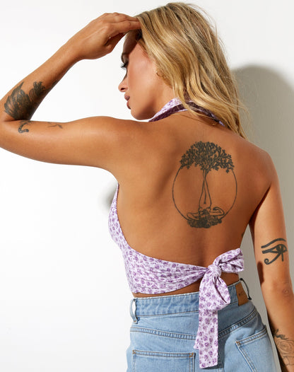 Datri Crop Top in Ditsy Rose Lilac