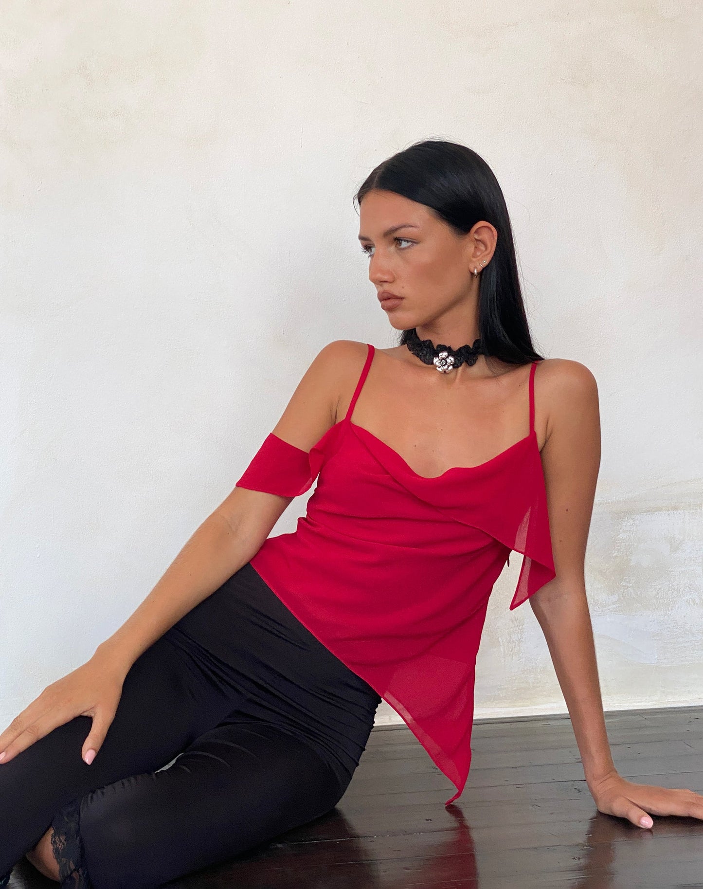 Davila Top in Chiffon Deep Red