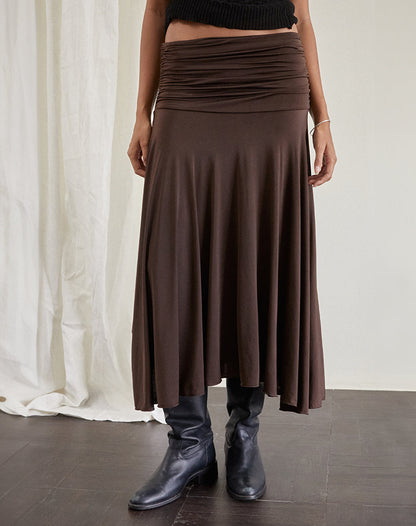 Delta Midi Skirt in Slinky Chocolate