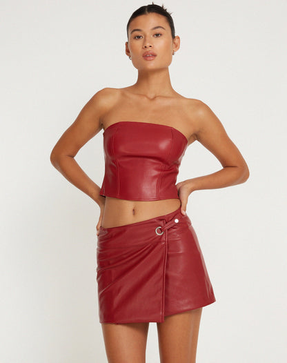 Dena Corset Top in PU Blood Red