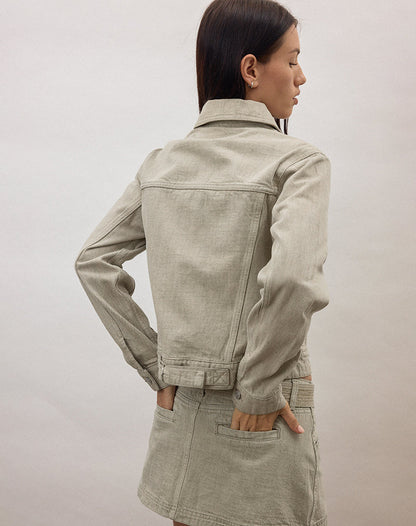 Denim Cinch Jacket in Oat