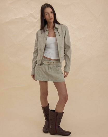 Denim Cinch Jacket in Oat