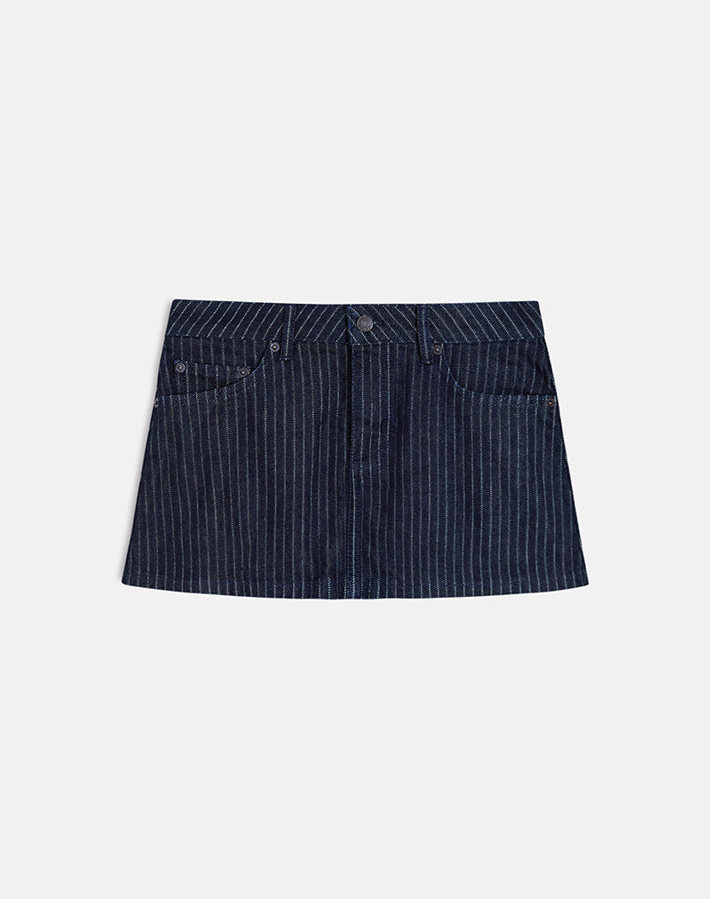 Denim Mini Skirt in Stripe Indigo
