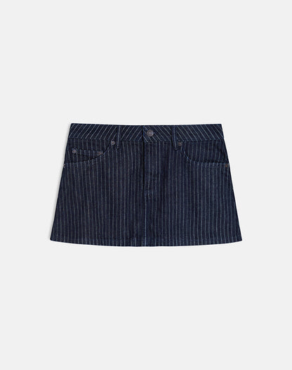 Denim Mini Skirt in Stripe Indigo