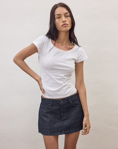 Denim Mini Skirt in Stripe Indigo