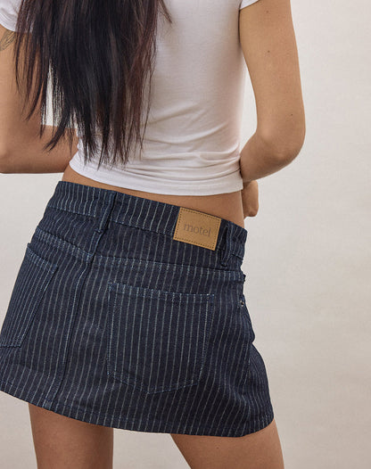 Denim Mini Skirt in Stripe Indigo