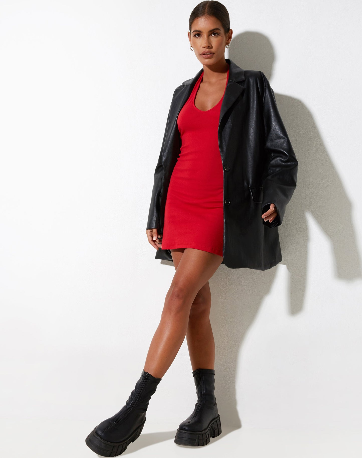 Desak Mini Dress in Rib Racing Red