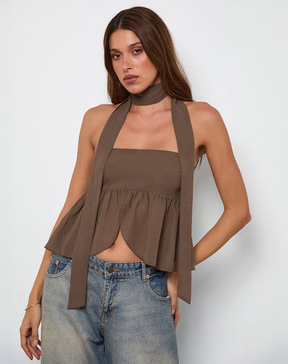 Desir Bandeau Top in Chiffon Coffee
