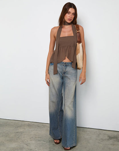 Desir Bandeau Top in Chiffon Coffee