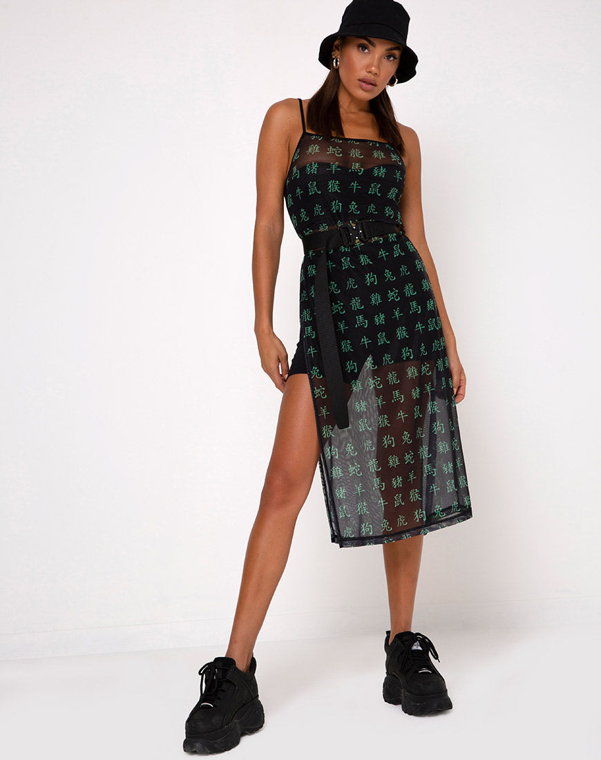 Desire Midi Dress in Hidden Charm Black/Peppermint