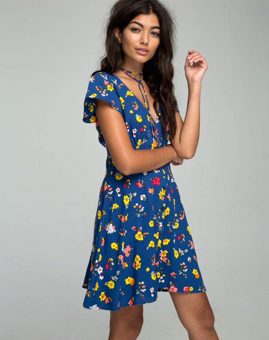 Devereux Babydoll Dress in Fleur Navy