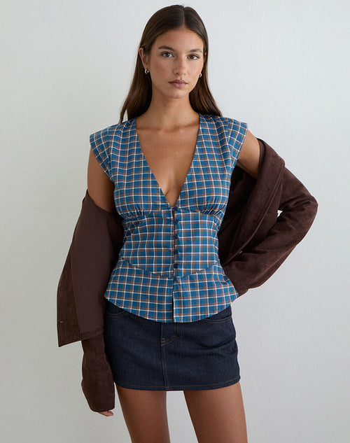 Devlon Blouse in Medium Tartan Blue