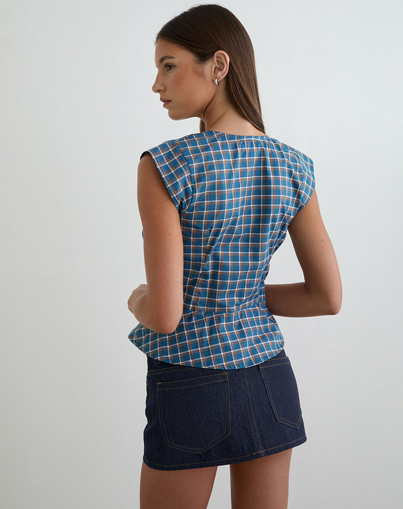 Devlon Blouse in Medium Tartan Blue