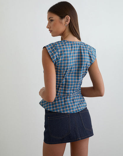 Devlon Blouse in Medium Tartan Blue