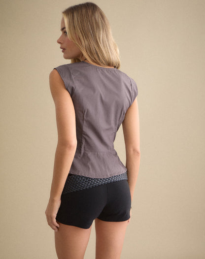 Devlon Blouse in Poplin Peppercorn