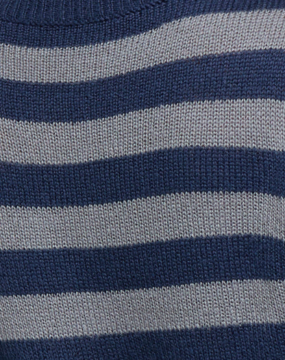 Dikara V Neck Jumper in Tonal Blue Stripe