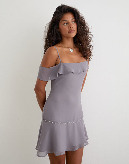 Dinanti Mini Dress in Chiffon Lilac Grey