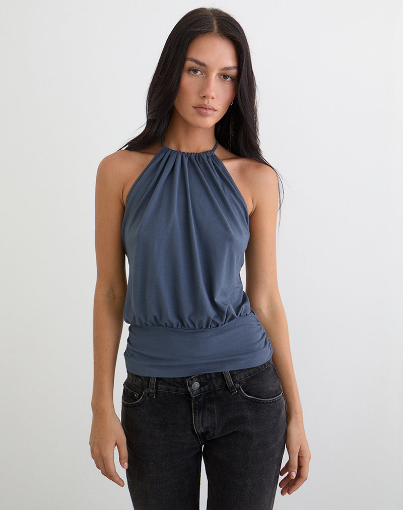 Diraka High Neck Top in Jersey Ocean Storm