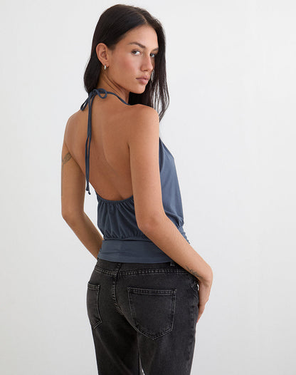 Diraka High Neck Top in Jersey Ocean Storm