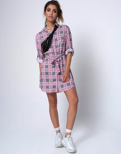 Dise Shirt Dress in Pink Check