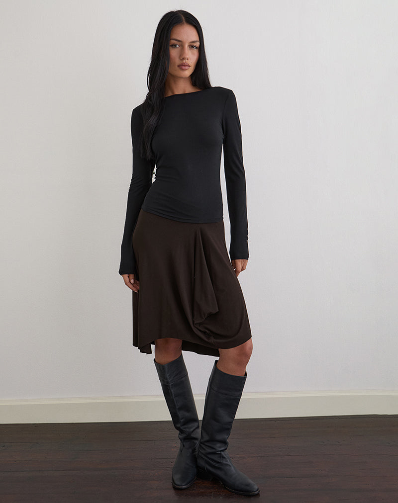 Diya Long Sleeve Twist Back Top in Cupro Black
