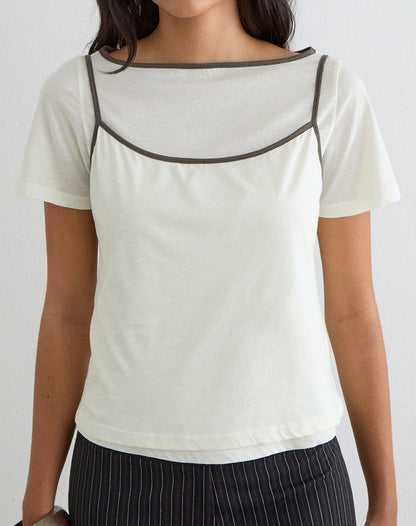 Dolman Tee in Vanilla Ice with Walnut Binding