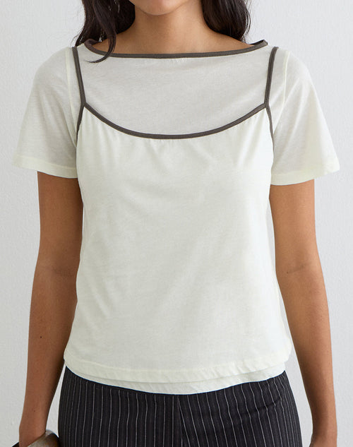 Dolman Tee in Vanilla Ice with Walnut Binding
