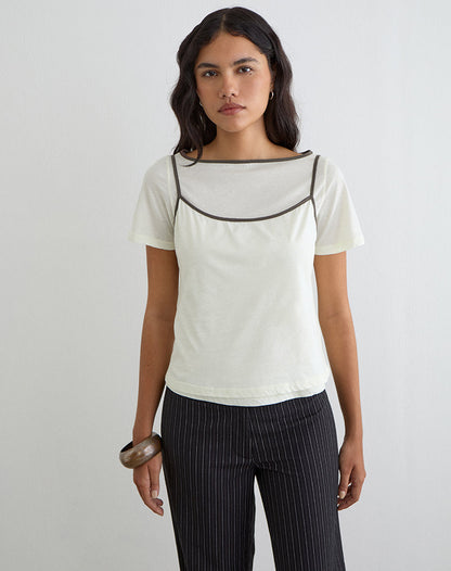 Dolman Tee in Vanilla Ice with Walnut Binding