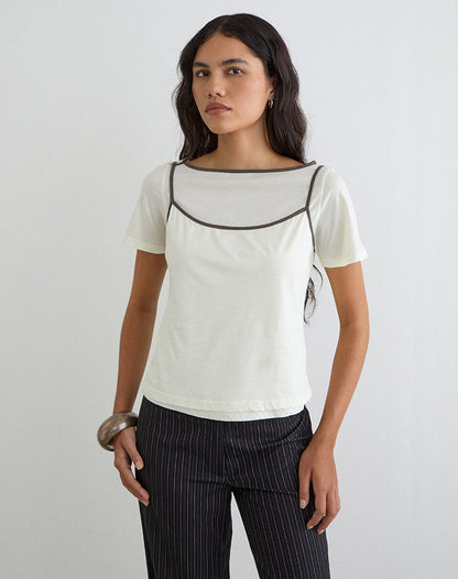 Dolman Tee in Vanilla Ice with Walnut Binding