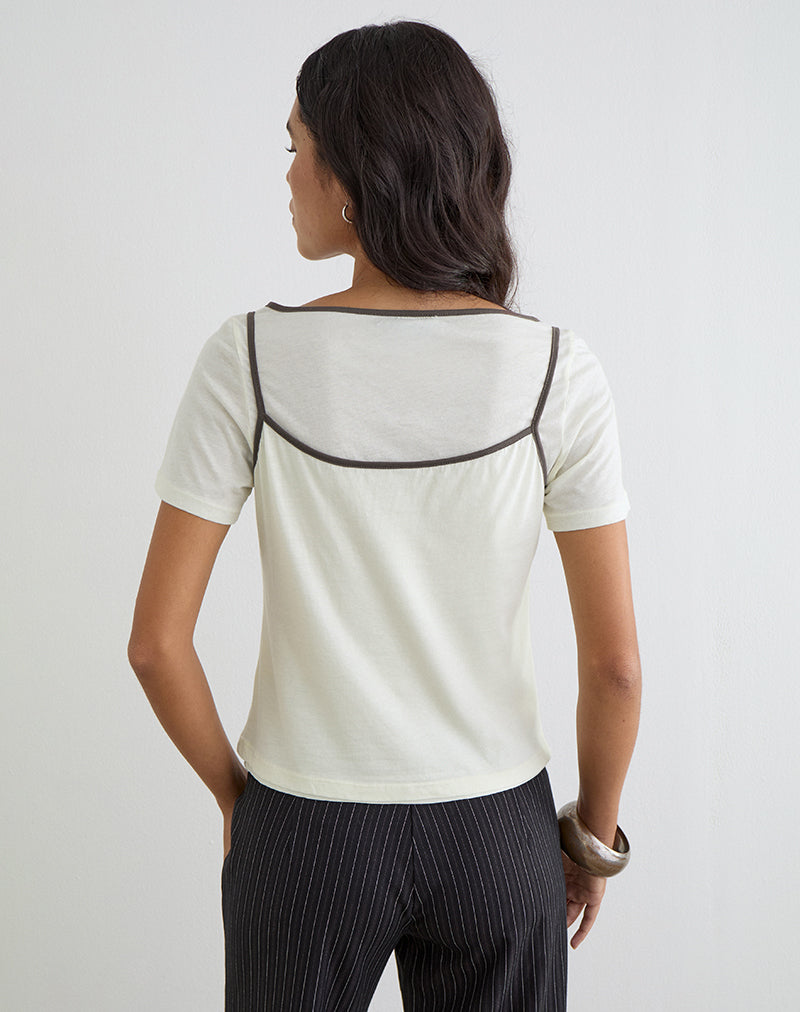 Dolman Tee in Vanilla Ice with Walnut Binding