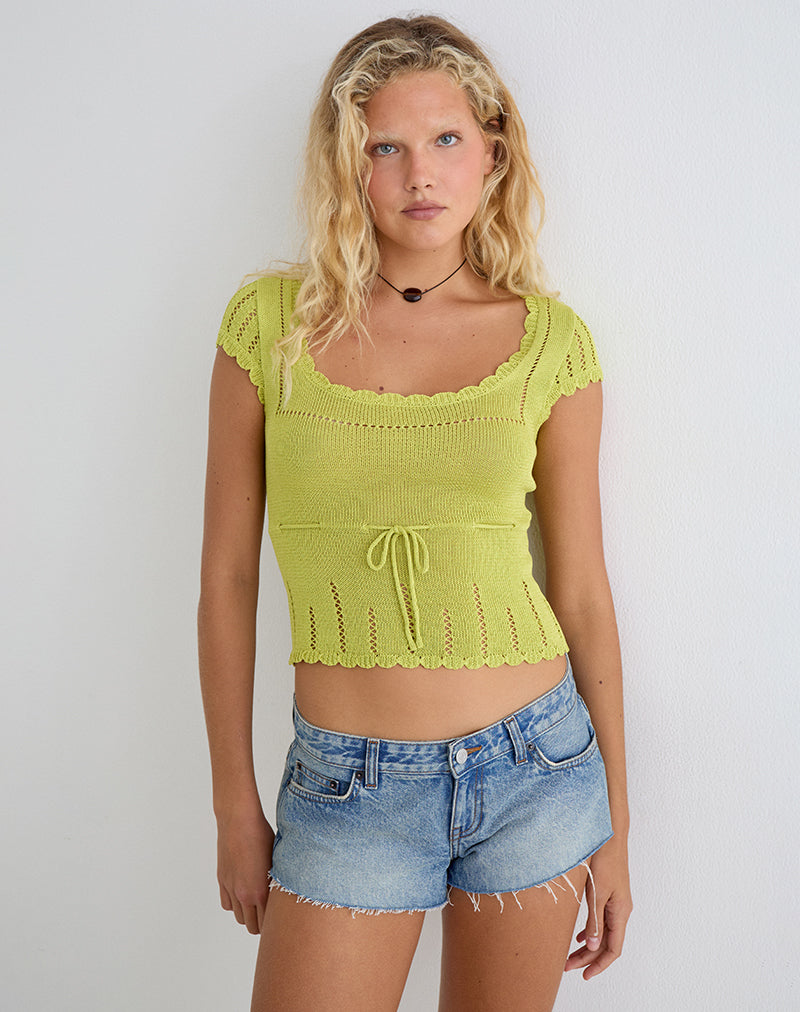 Domas Top with Tie in Knit Lemongrass