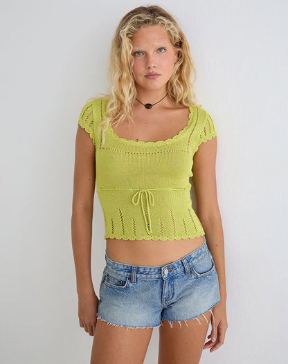 Domas Top with Tie in Knit Lemongrass