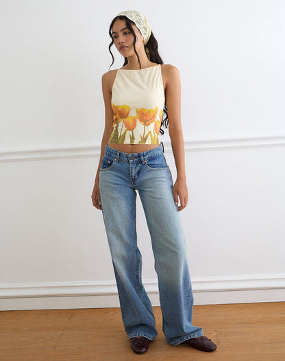 Dudley Vest Top in Buttermilk Blurry Tulip