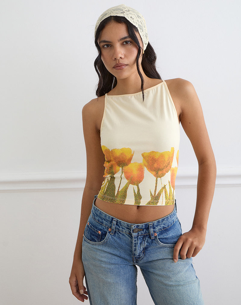 Dudley Vest Top in Buttermilk Blurry Tulip