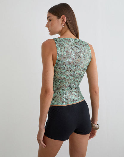 Dudley Vest Top in Paisley Sequin Teal