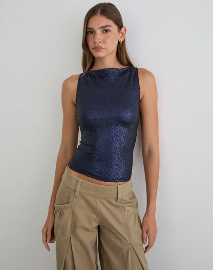 Dudley Vest Top in Drape Sequin Navy