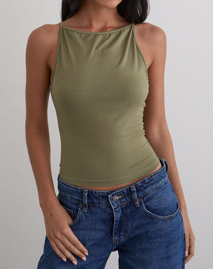 Dudley Vest Top in Jersey Khaki