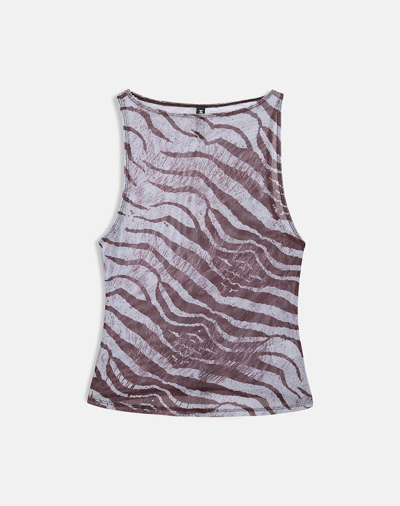 Dudley Vest Top in Printed Mesh Wild Animal Brown