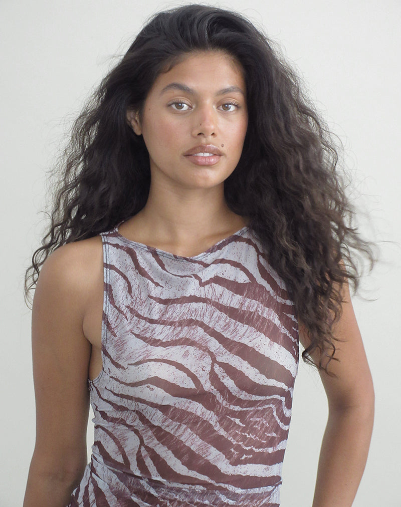 Dudley Vest Top in Printed Mesh Wild Animal Brown