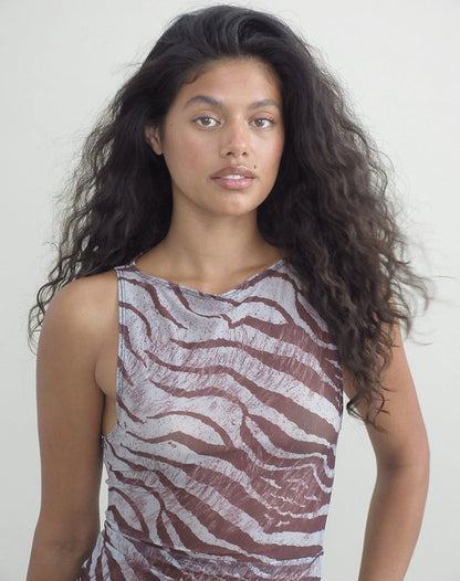Dudley Vest Top in Printed Mesh Wild Animal Brown