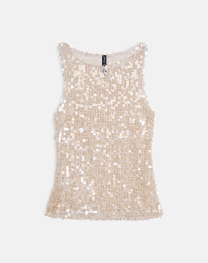 Dudley Vest Top in Sequin Crochet Cream