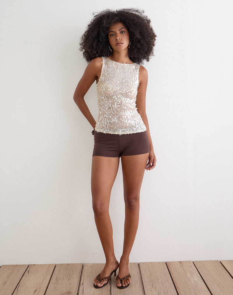 Dudley Vest Top in Sequin Crochet Cream
