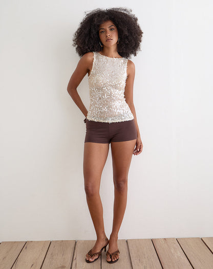 Dudley Vest Top in Sequin Crochet Cream