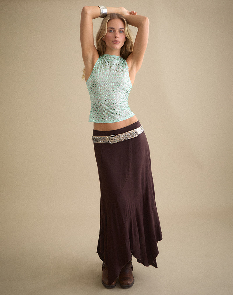 Dudley Vest Top in Sequin Knit Aqua Blue