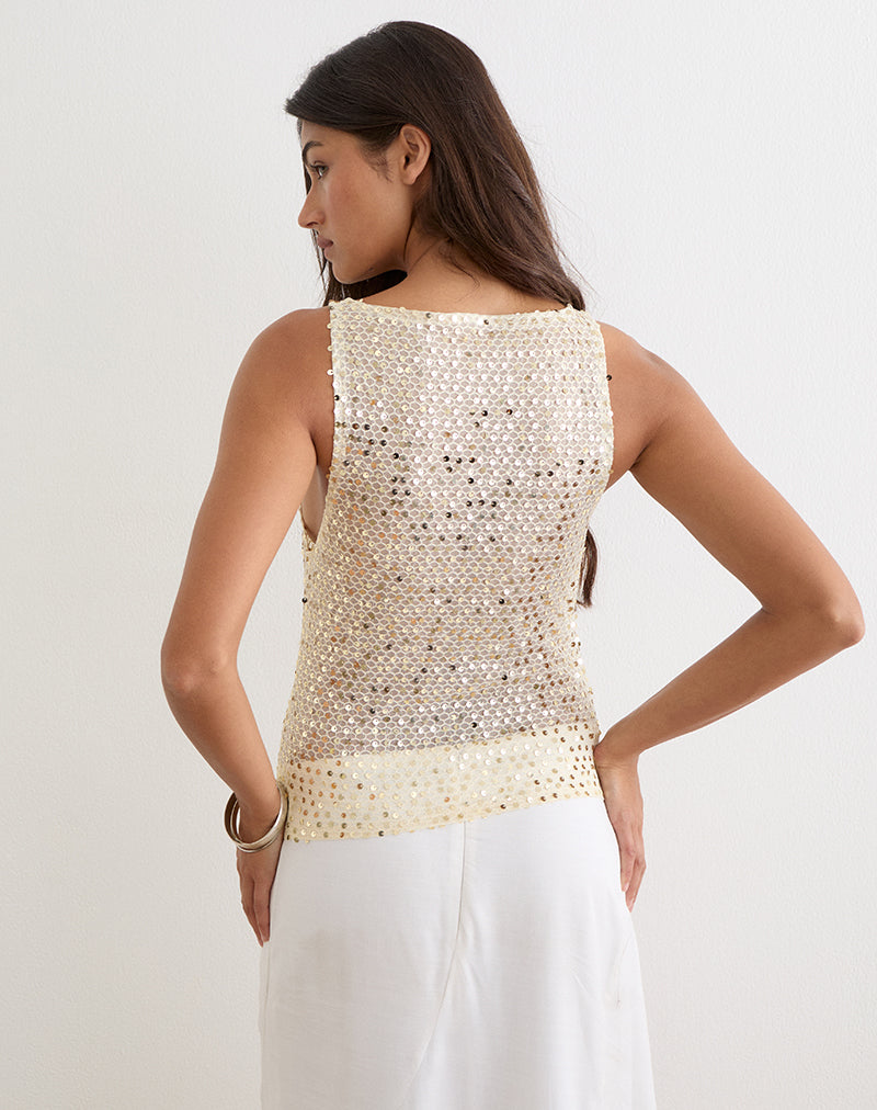 Dudley Vest Top in Sequin Knit Cream