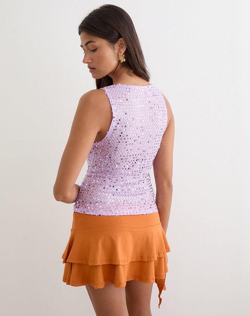 Dudley Vest Top in Sequin Knit Lilac