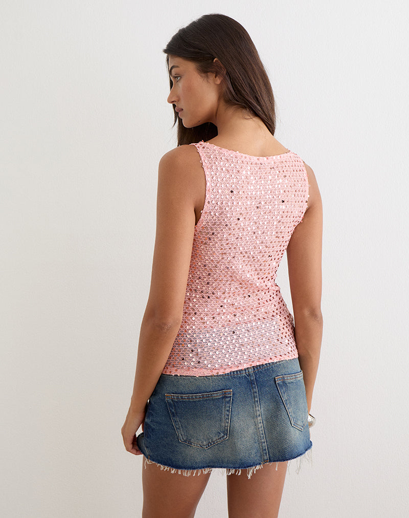 Dudley Vest Top in Sequin Knit Peach