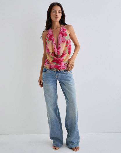 Duma Cowl Halter Top in Bold Multi Colour Floral