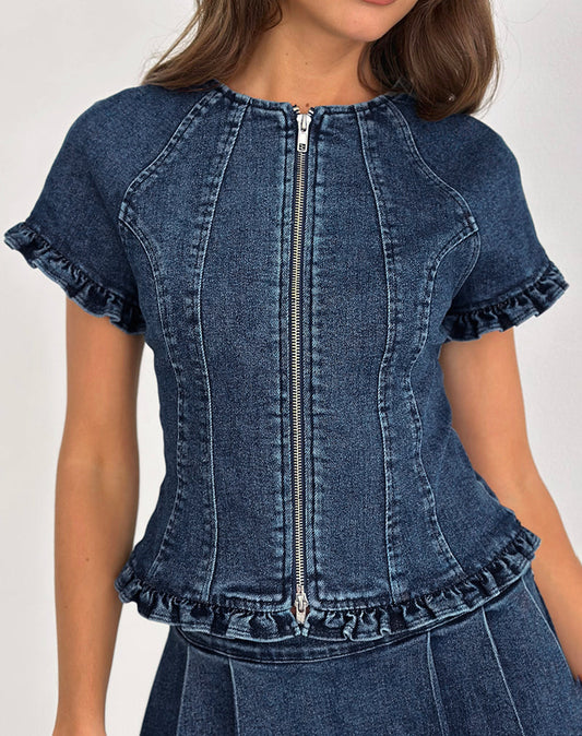 Dunya Top in Chambray Vintage Blue